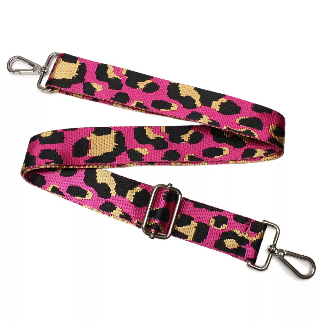 Leopárd mintás táskapánt pink-nikkel - 4 cm | Anyafonja.hu