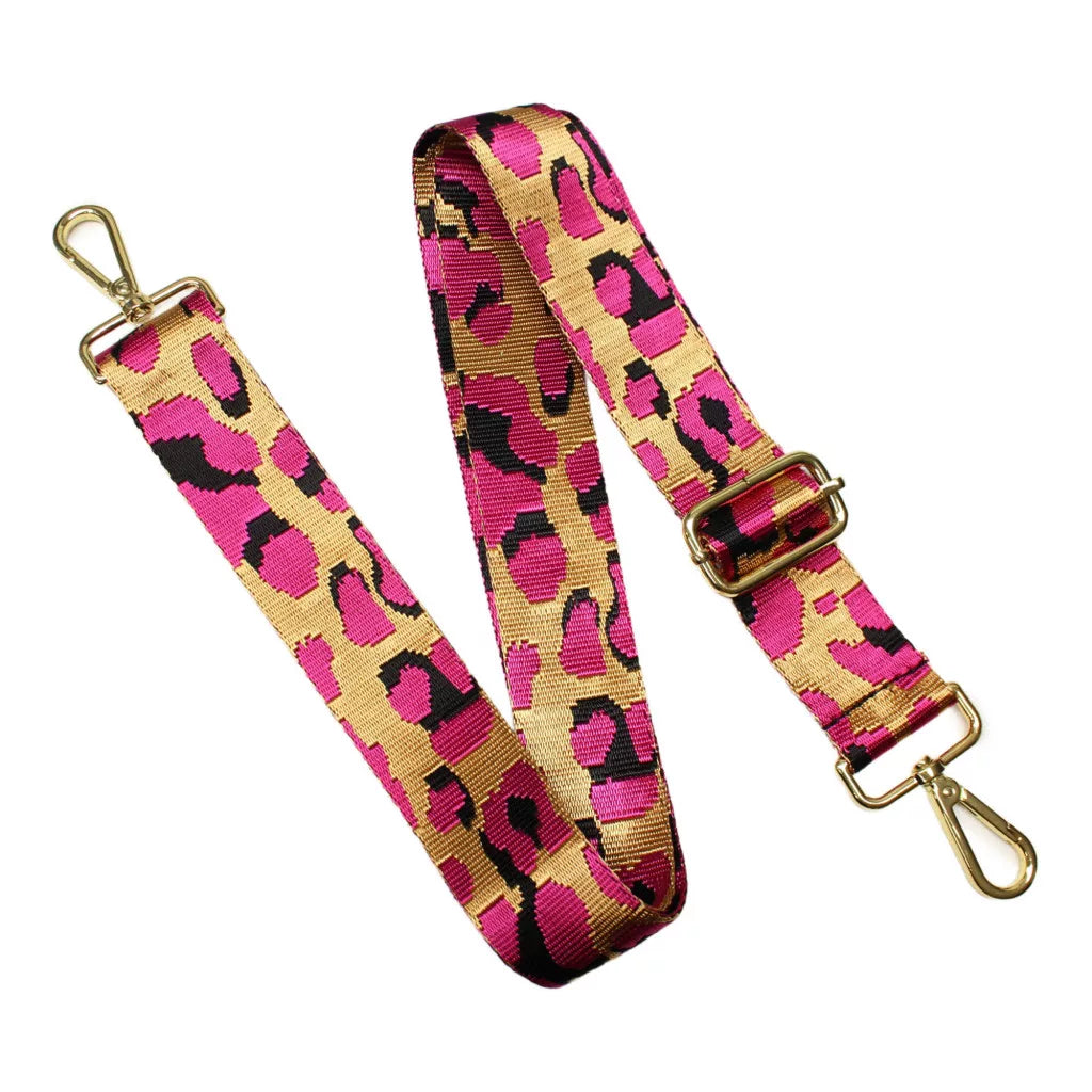 Leopárd mintás táskapánt pink-arany - 4 cm | Anyafonja.hu