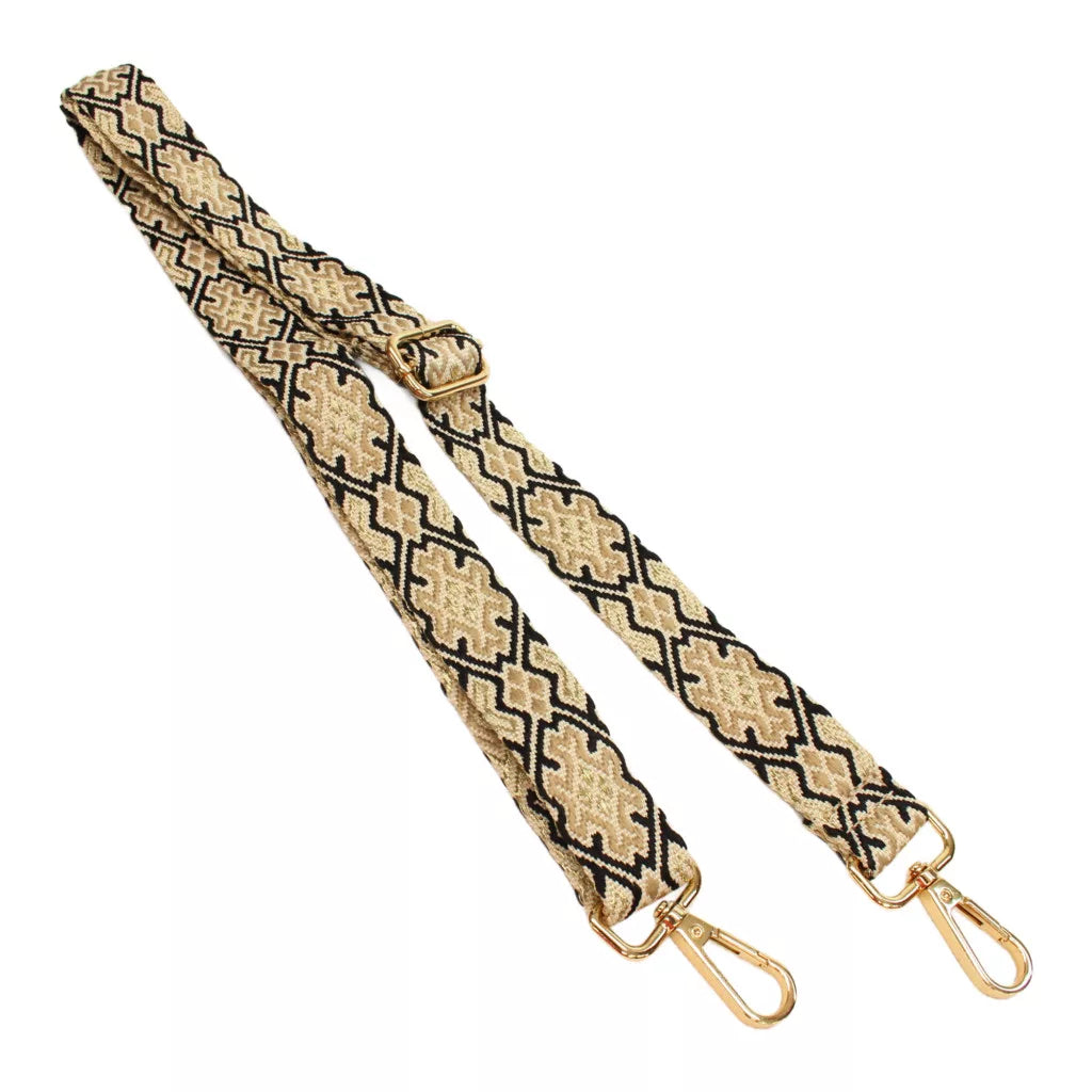 Mintás jacquard táskapánt – 25 mm, állítható, arany szerelékkel