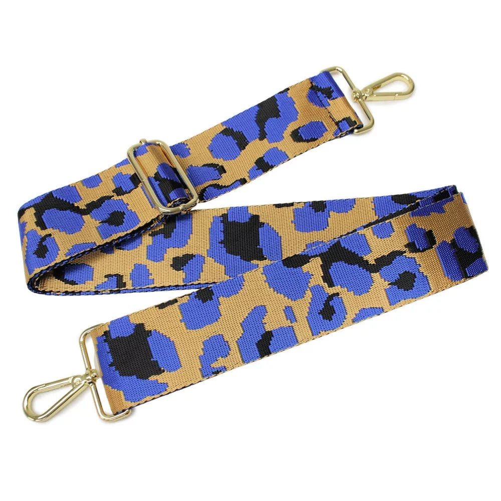 Leopárd mintás táskapánt kék - ezüst 5 cm | Anyafonja.hu